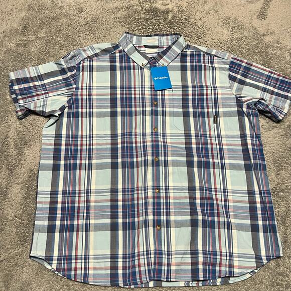 Columbia Other - Columbia Shirt Mens XXL Button Up Blue Plaid Short Sleeve Regular